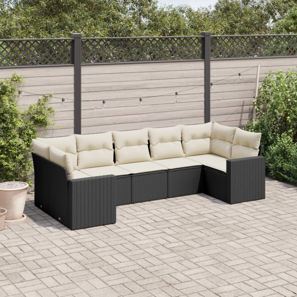 vidaXL 7 Piece Garden Sofa Set with Cushions Black Poly Rattan