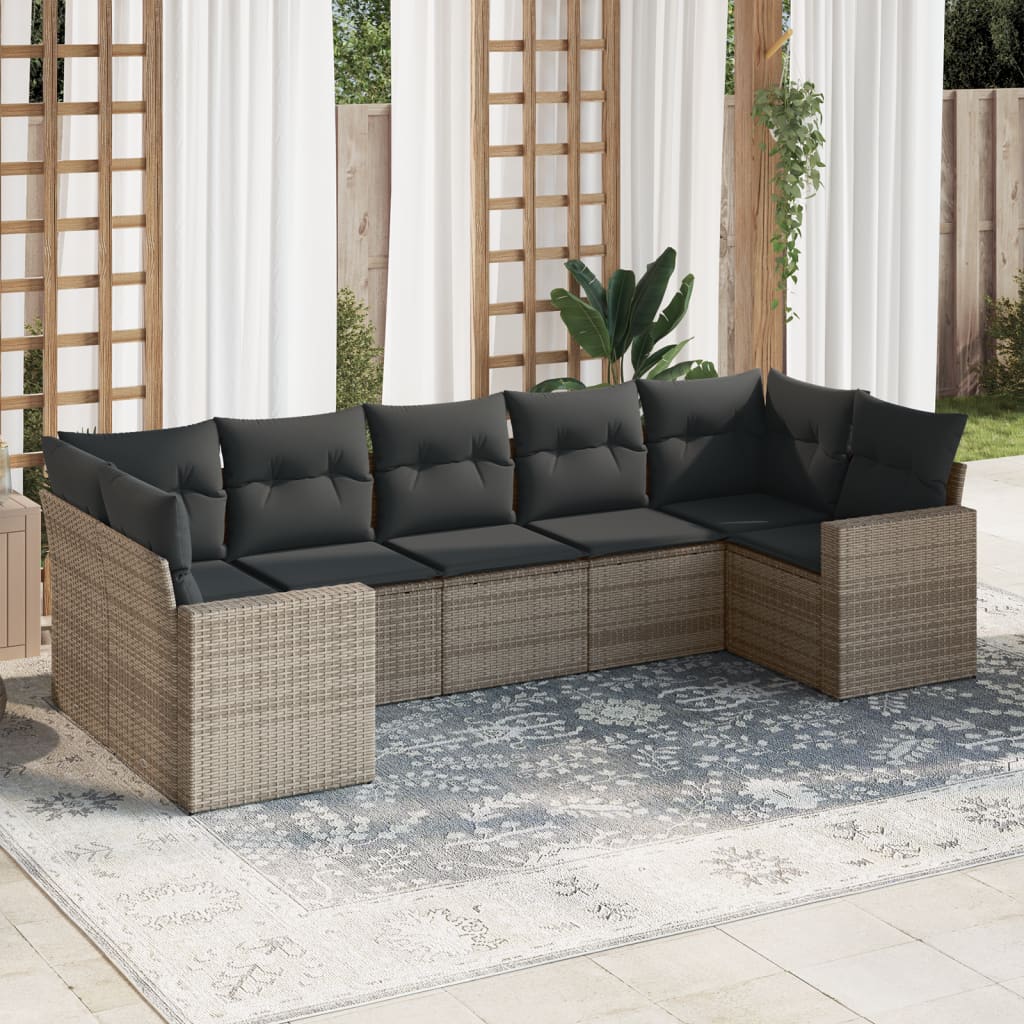 vidaXL 7 Piece Garden Sofa Set with Cushions Grey Poly Rattan
