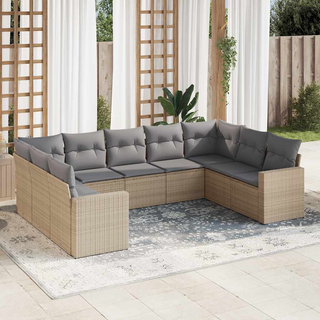 vidaXL 9 Piece Garden Sofa Set with Cushions Beige Poly Rattan