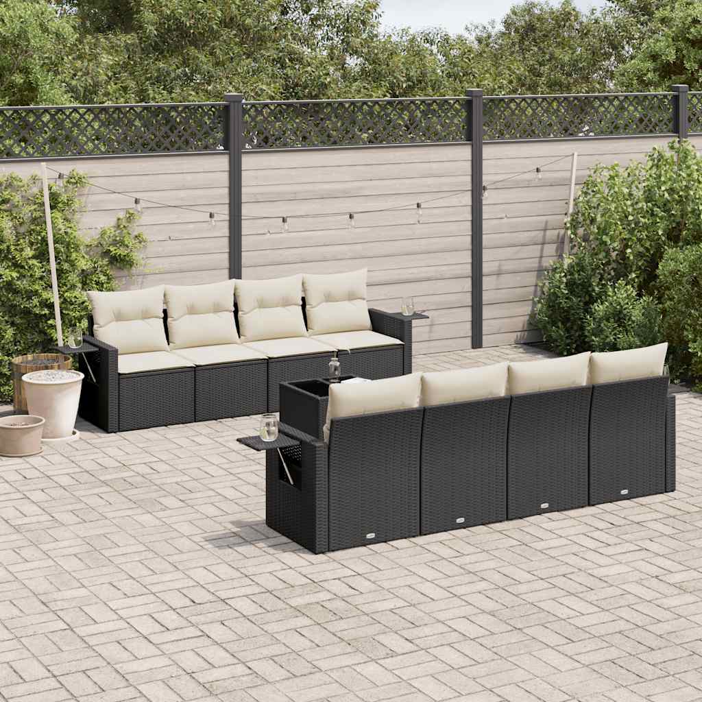 8721102312588_m_en_hd_1 vidaXL 9 Piece Garden Sofa Set with Cushions Black Poly Rattan - Image 1