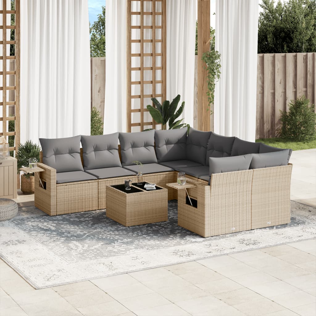 vidaXL 9 Piece Garden Sofa Set with Cushions Beige Poly Rattan
