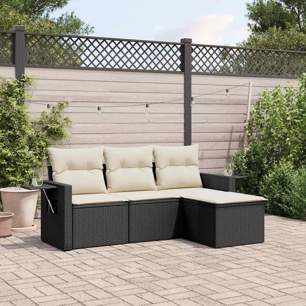 vidaXL 4 Piece Garden Sofa Set with Cushions Black Poly Rattan