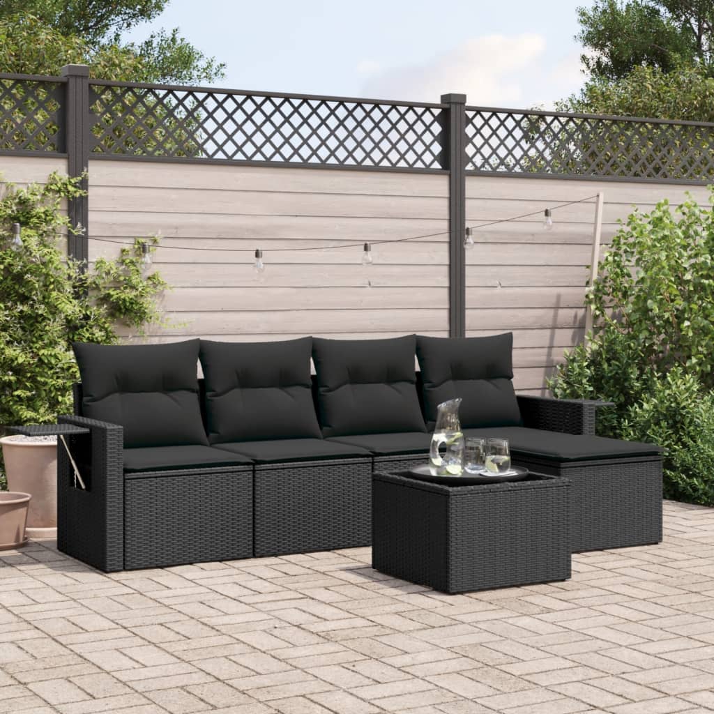 8721102314070_m_en_hd_1 vidaXL 6 Piece Garden Sofa Set with Cushions Black Poly Rattan - Image 1