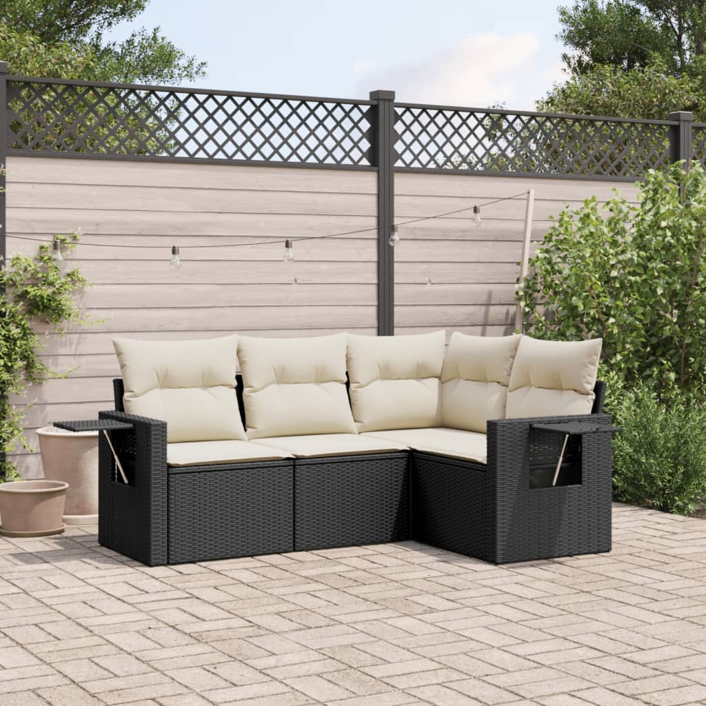 8721102314186_m_en_hd_1 vidaXL 4 Piece Garden Sofa Set with Cushions Black Poly Rattan - Image 1