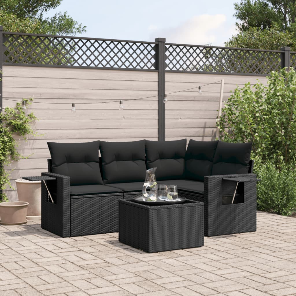 vidaXL 5 Piece Garden Sofa Set with Cushions Black Poly Rattan