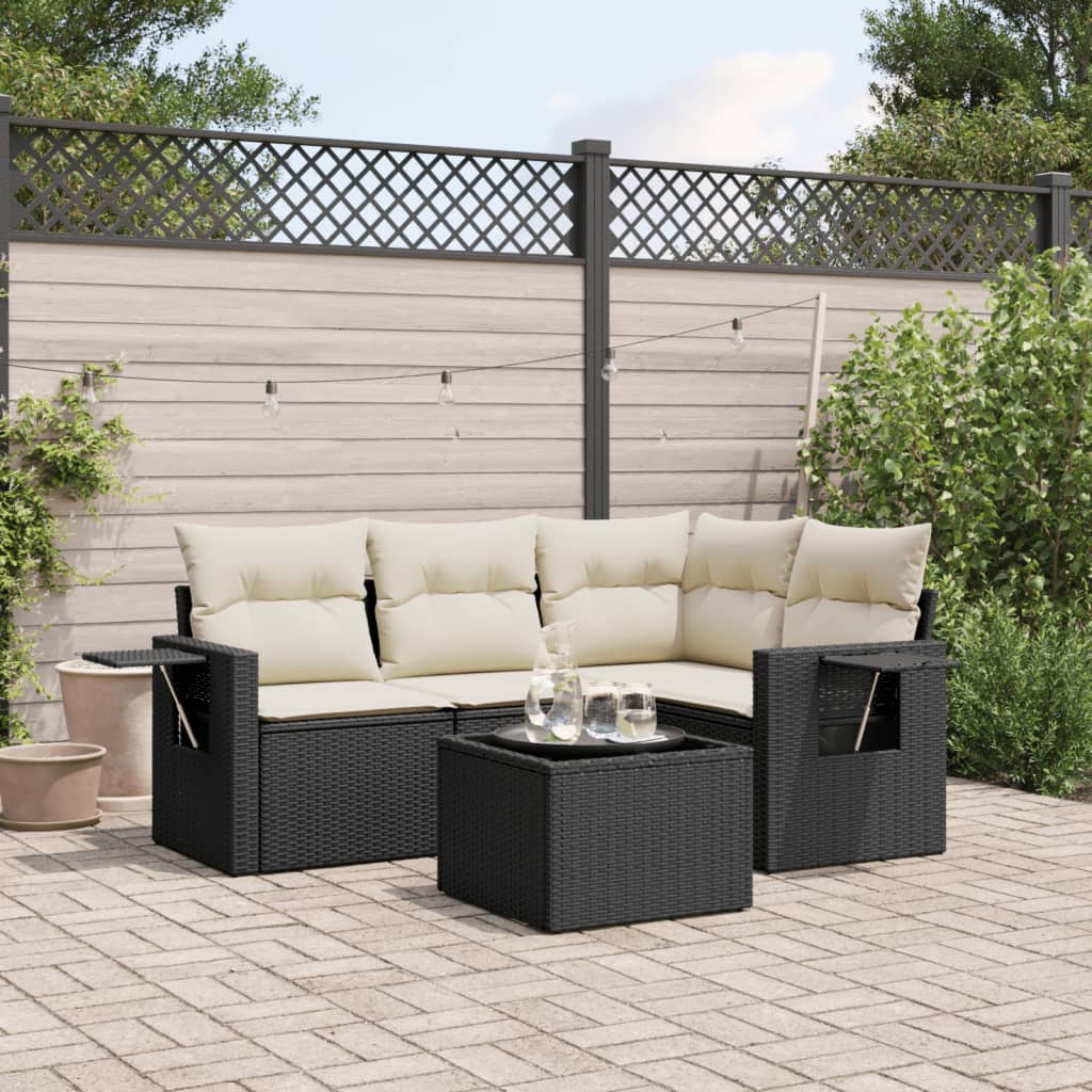 8721102314285_m_en_hd_1 vidaXL 5 Piece Garden Sofa Set with Cushions Black Poly Rattan - Image 1