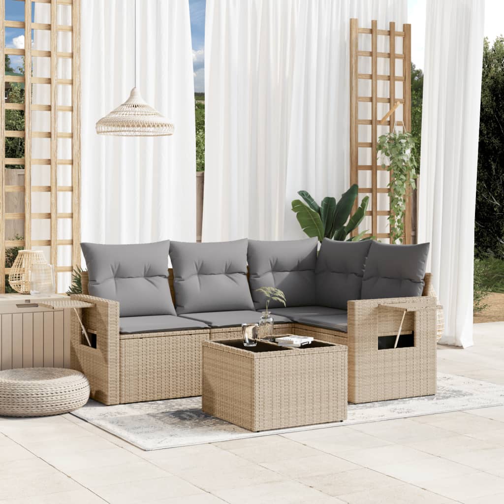 8721102314315_m_en_hd_1 vidaXL 5 Piece Garden Sofa Set with Cushions Beige Poly Rattan - Image 1