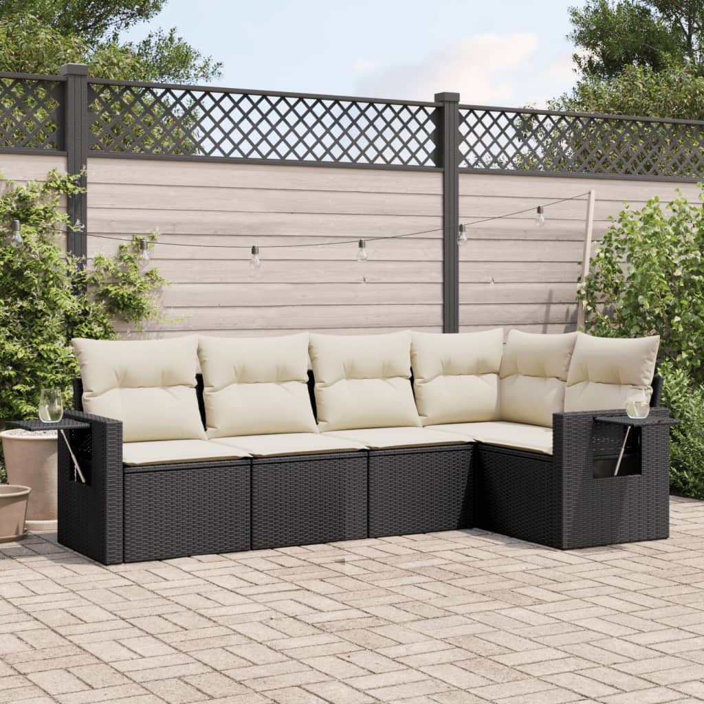 8721102314384_m_en_hd_1 vidaXL 5 Piece Garden Sofa Set with Cushions Black Poly Rattan - Image 1