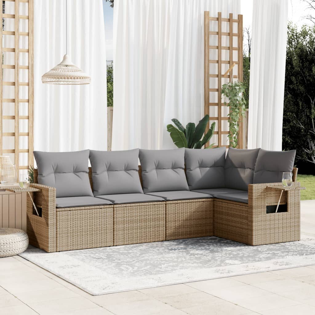 8721102314414_m_en_hd_1 vidaXL 5 Piece Garden Sofa Set with Cushions Beige Poly Rattan - Image 1