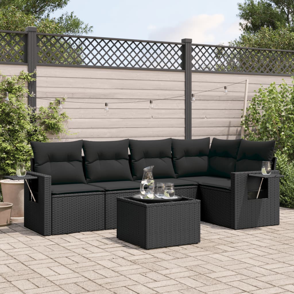 vidaXL 6 Piece Garden Sofa Set with Cushions Black Poly Rattan