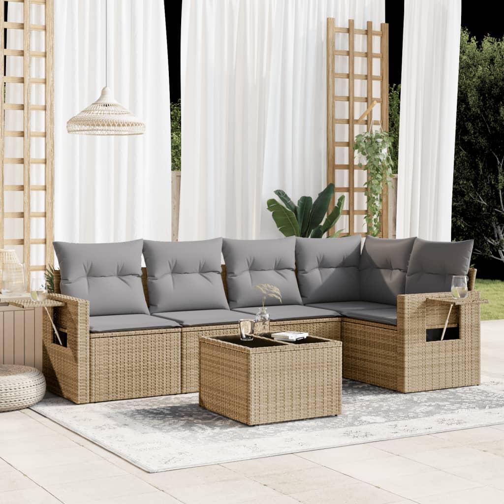 8721102314513_m_en_hd_1 vidaXL 6 Piece Garden Sofa Set with Cushions Beige Poly Rattan - Image 1