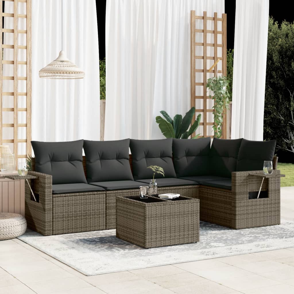 8721102314520_m_en_hd_1 vidaXL 6 Piece Garden Sofa Set with Cushions Grey Poly Rattan - Image 1