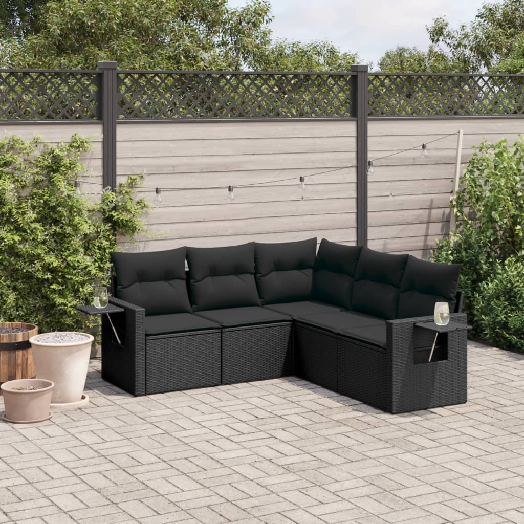 8721102314575_m_en_hd_1 vidaXL 5 Piece Garden Sofa Set with Cushions Black Poly Rattan - Image 1