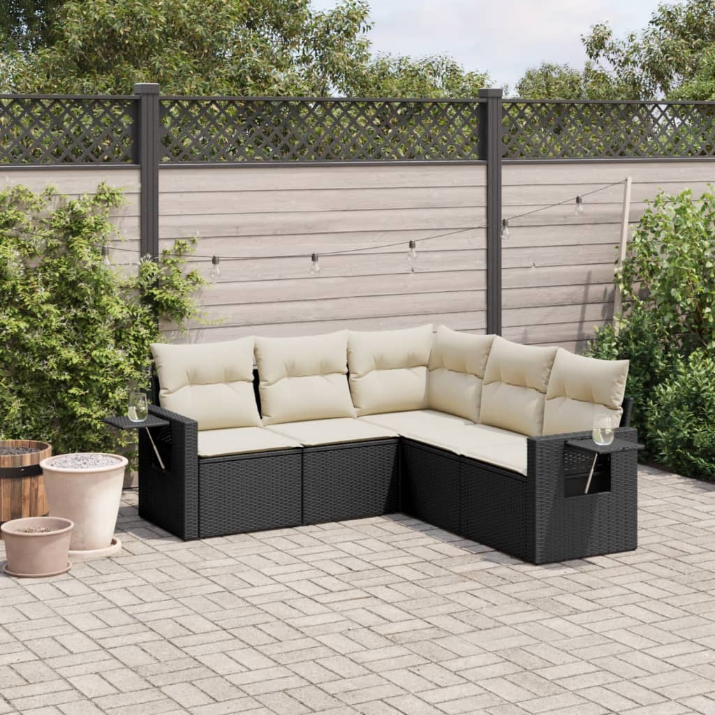 8721102314582_m_en_hd_1 vidaXL 5 Piece Garden Sofa Set with Cushions Black Poly Rattan - Image 1