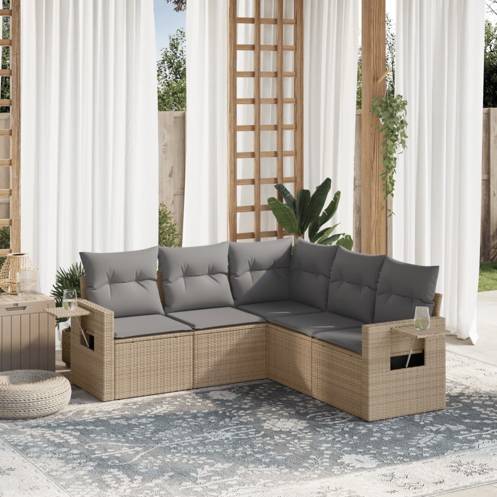 8721102314612_m_en_hd_1 vidaXL 5 Piece Garden Sofa Set with Cushions Beige Poly Rattan - Image 1