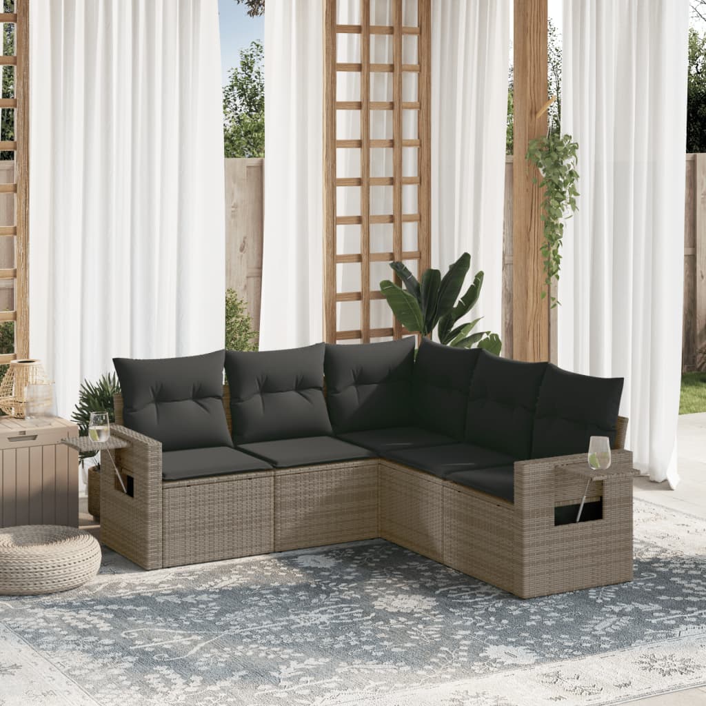 vidaXL 5 Piece Garden Sofa Set with Cushions Grey Poly Rattan