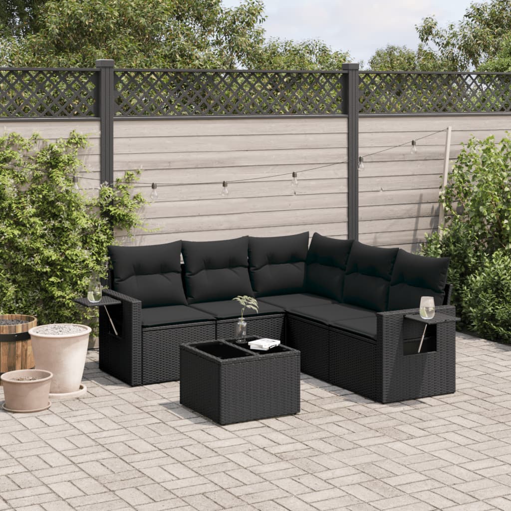 vidaXL 6 Piece Garden Sofa Set with Cushions Black Poly Rattan