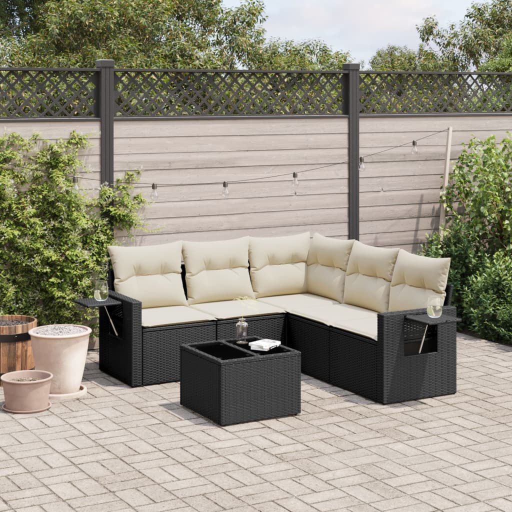 vidaXL 6 Piece Garden Sofa Set with Cushions Black Poly Rattan
