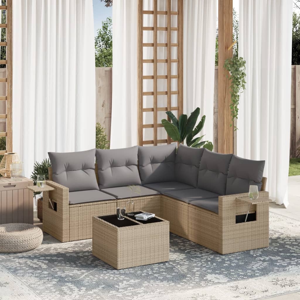 vidaXL 6 Piece Garden Sofa Set with Cushions Beige Poly Rattan