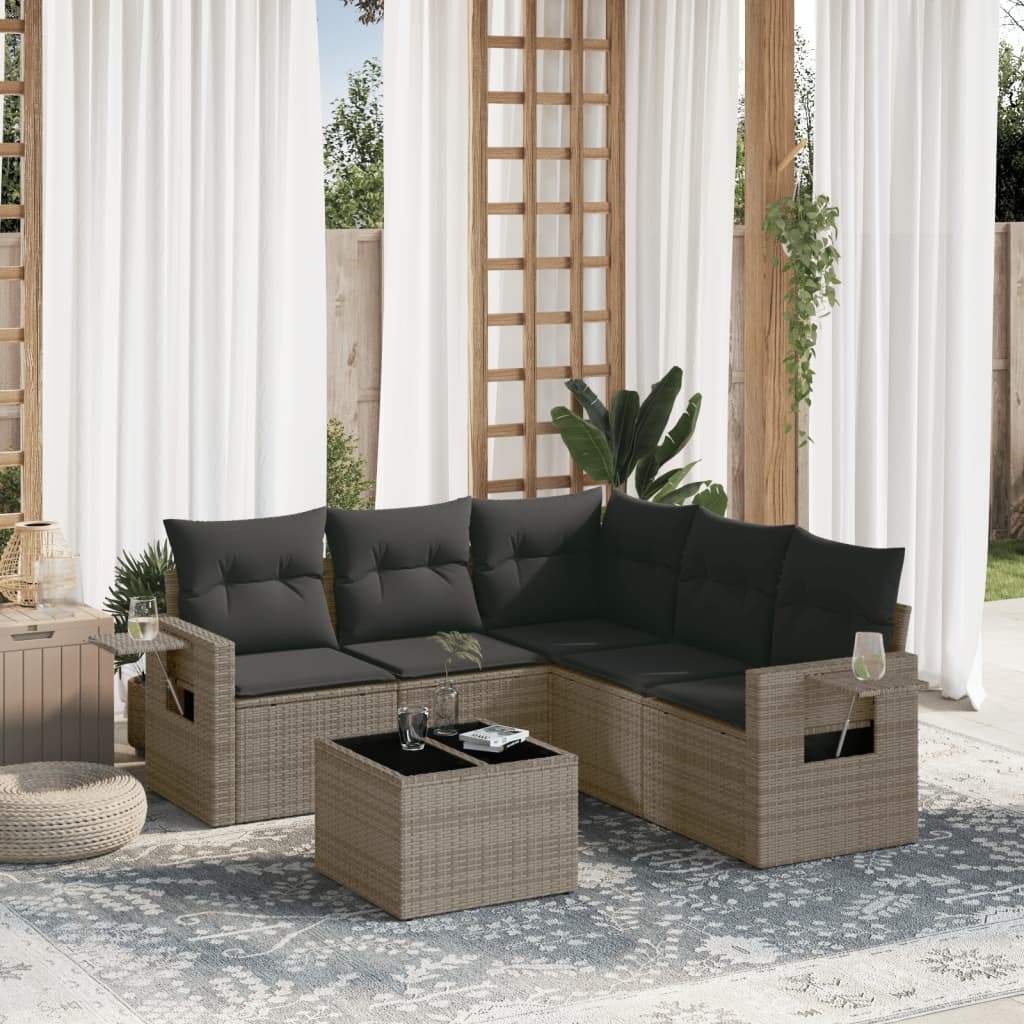vidaXL 6 Piece Garden Sofa Set with Cushions Grey Poly Rattan