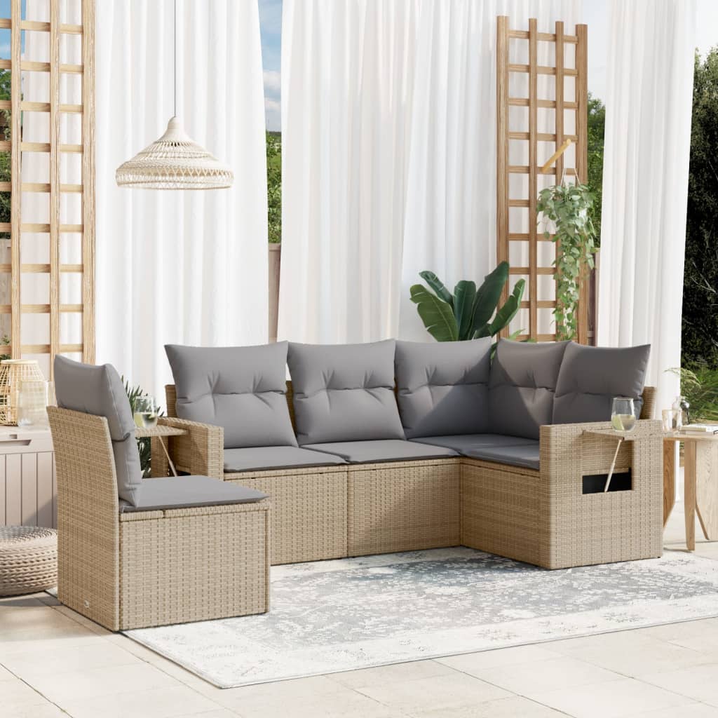 vidaXL 5 Piece Garden Sofa Set with Cushions Beige Poly Rattan