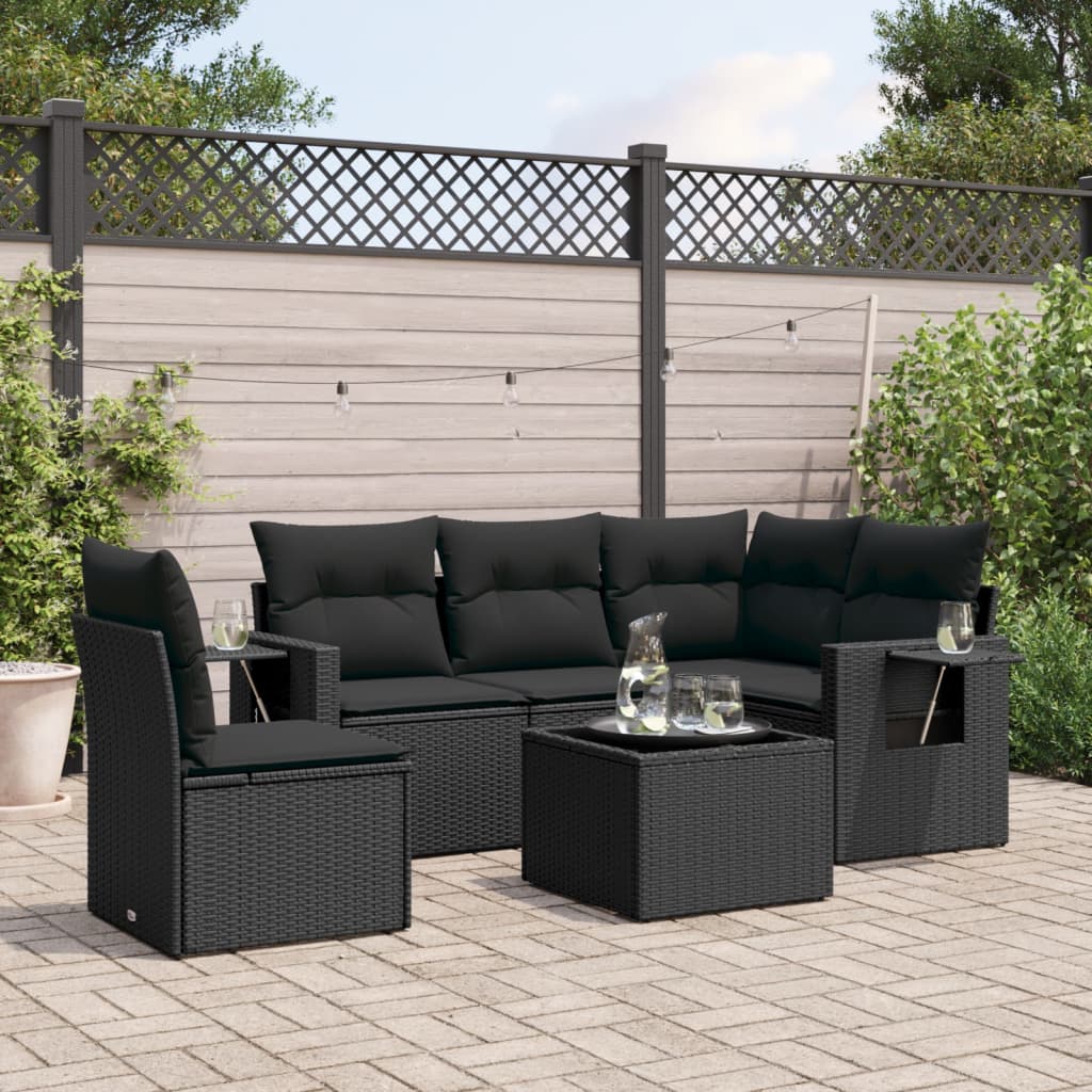 vidaXL 6 Piece Garden Sofa Set with Cushions Black Poly Rattan