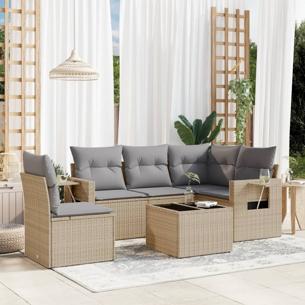 vidaXL 6 Piece Garden Sofa Set with Cushions Beige Poly Rattan