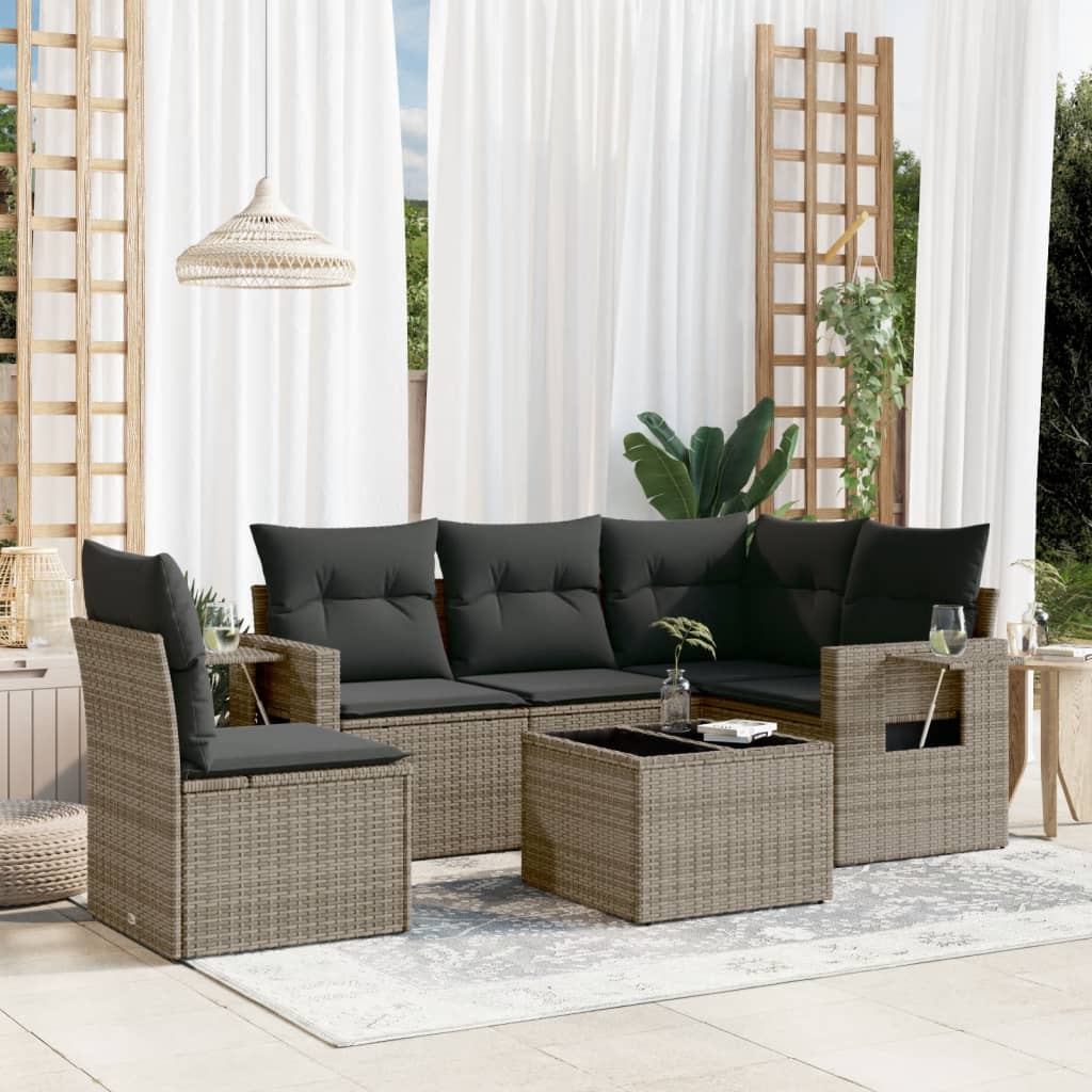 vidaXL 6 Piece Garden Sofa Set with Cushions Grey Poly Rattan