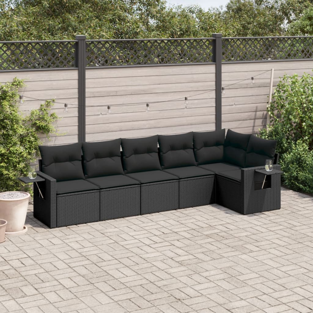 vidaXL 6 Piece Garden Sofa Set with Cushions Black Poly Rattan