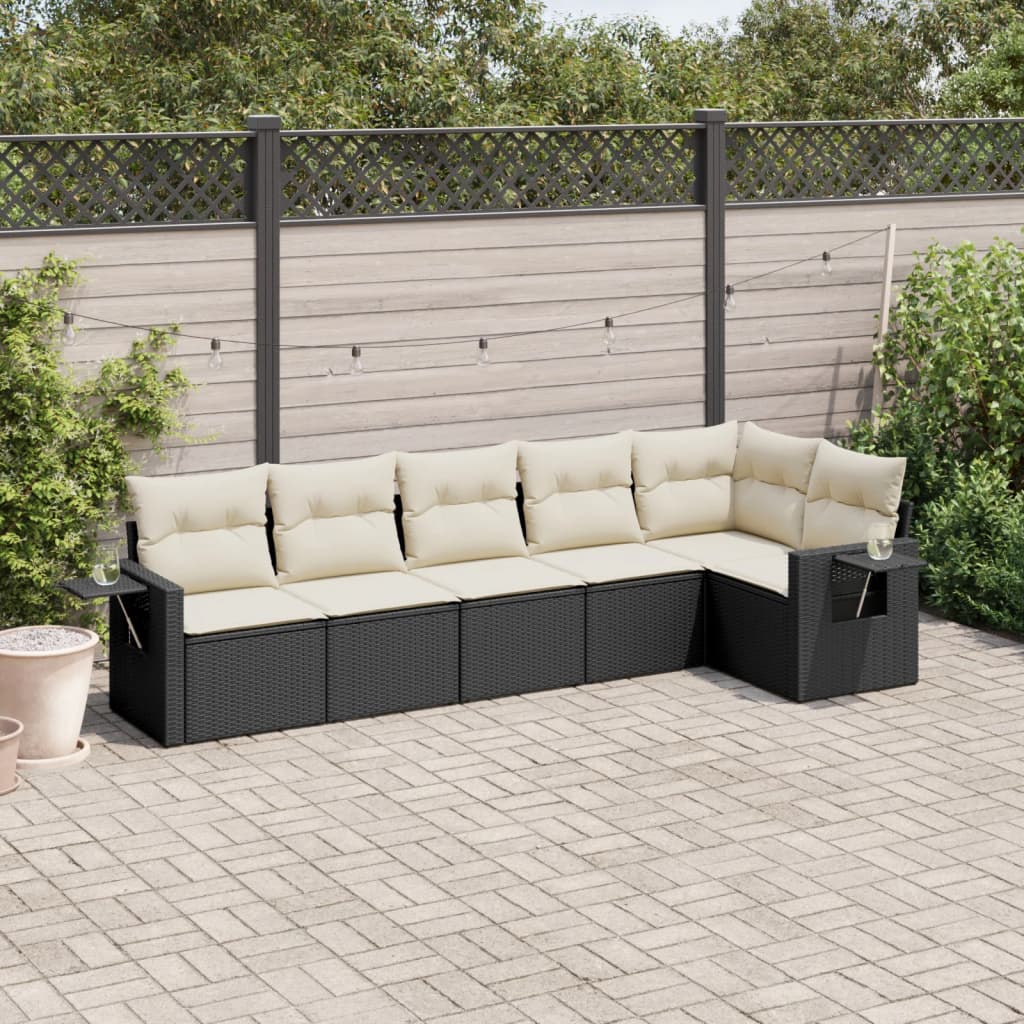 vidaXL 6 Piece Garden Sofa Set with Cushions Black Poly Rattan