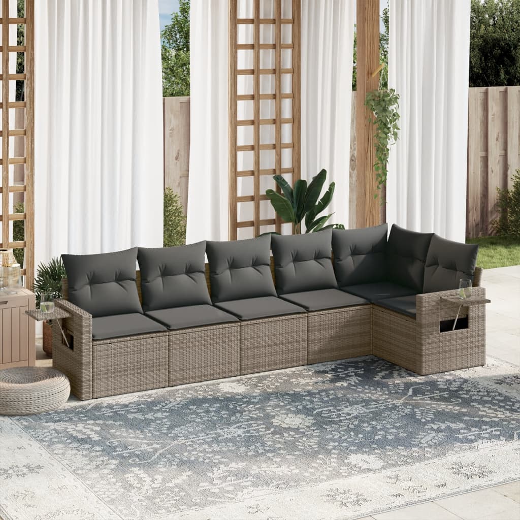 vidaXL 6 Piece Garden Sofa Set with Cushions Grey Poly Rattan