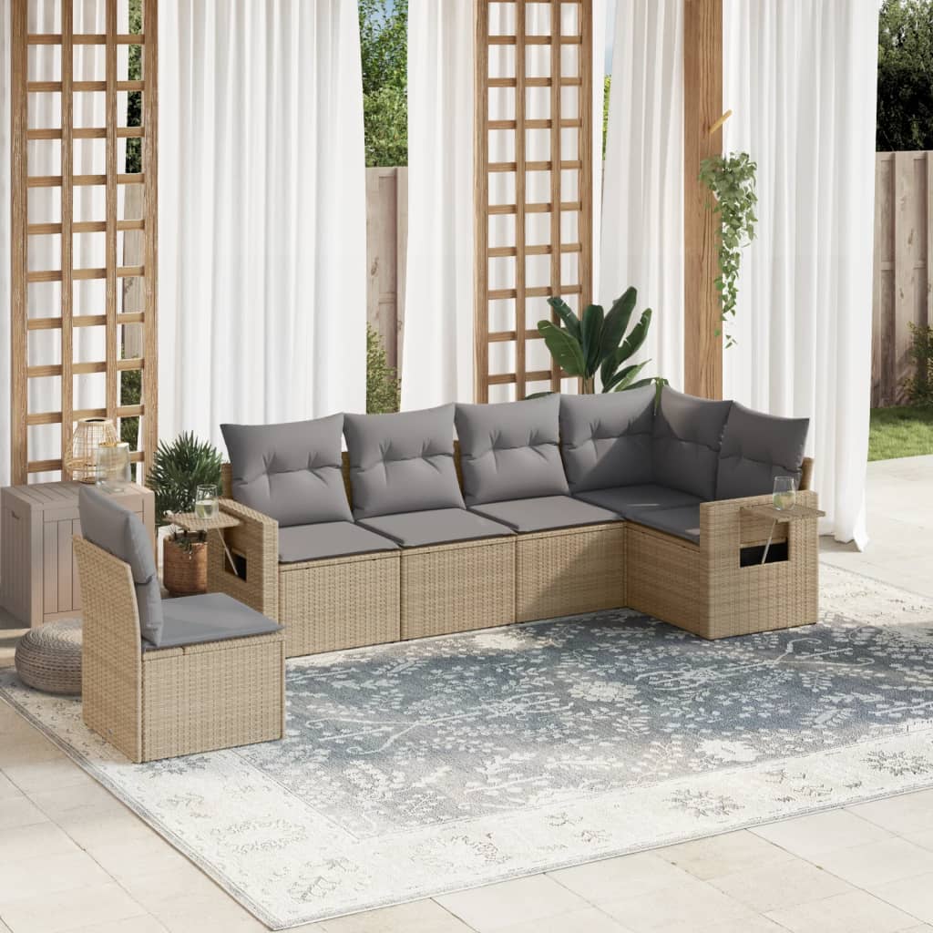 8721102315411_m_en_hd_1 vidaXL 6 Piece Garden Sofa Set with Cushions Beige Poly Rattan - Image 1