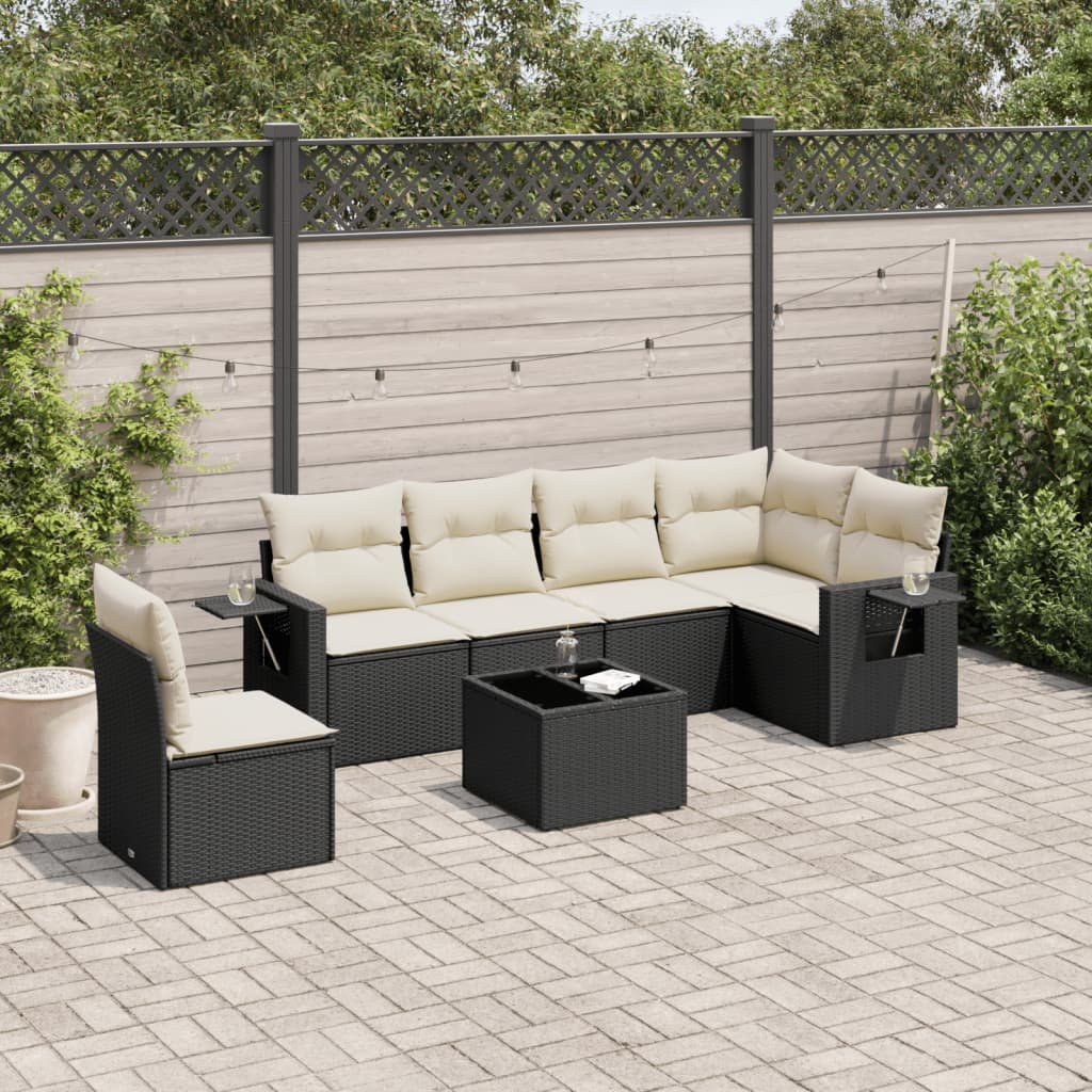 vidaXL 7 Piece Garden Sofa Set with Cushions Black Poly Rattan