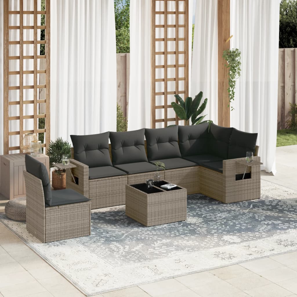 vidaXL 7 Piece Garden Sofa Set with Cushions Grey Poly Rattan