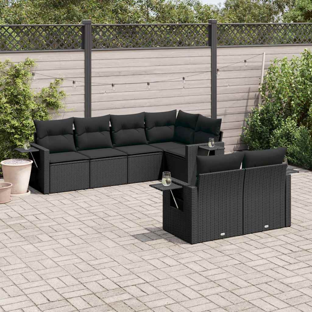 vidaXL 7 Piece Garden Sofa Set with Cushions Black Poly Rattan