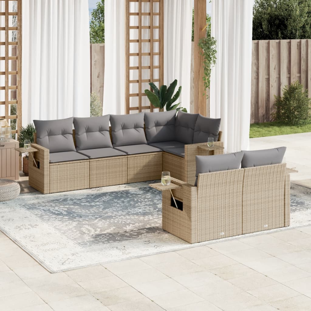 vidaXL 7 Piece Garden Sofa Set with Cushions Beige Poly Rattan