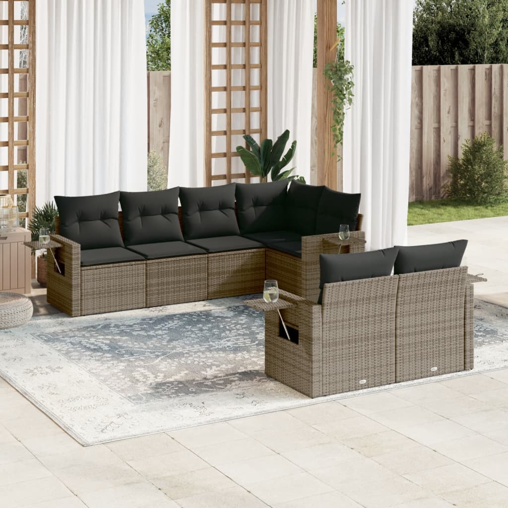 vidaXL 7 Piece Garden Sofa Set with Cushions Grey Poly Rattan