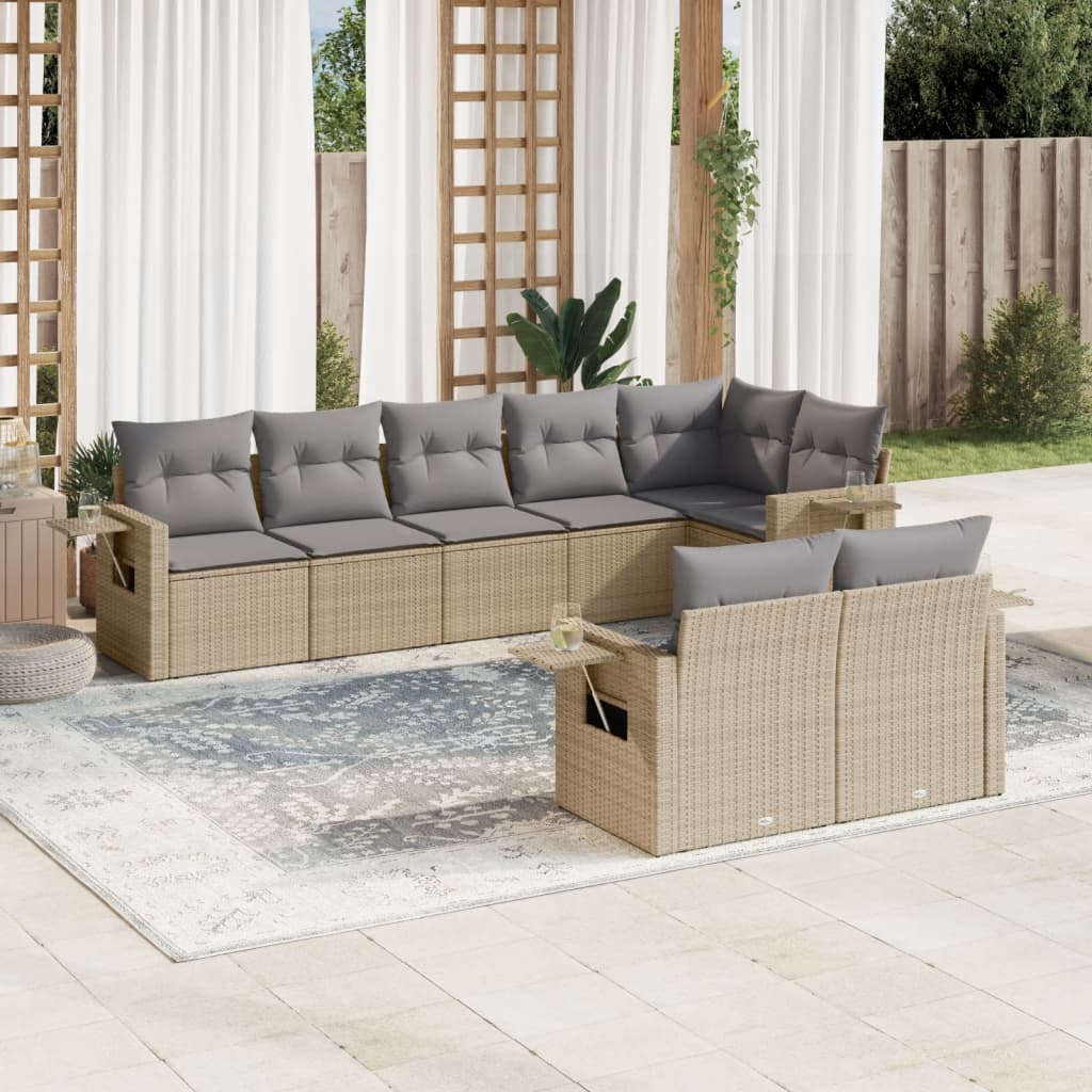 vidaXL 8 Piece Garden Sofa Set with Cushions Beige Poly Rattan