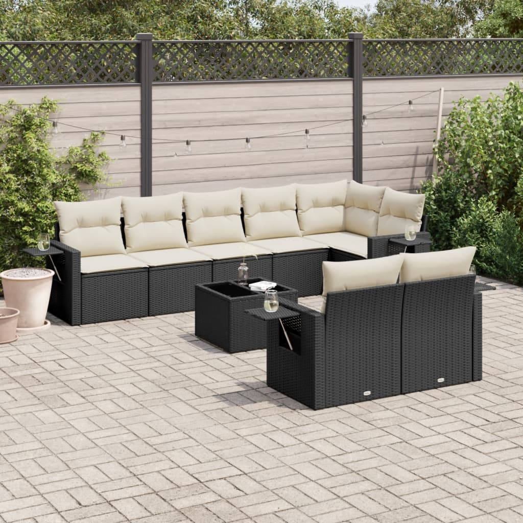8721102317385_m_en_hd_1 vidaXL 9 Piece Garden Sofa Set with Cushions Black Poly Rattan - Image 1