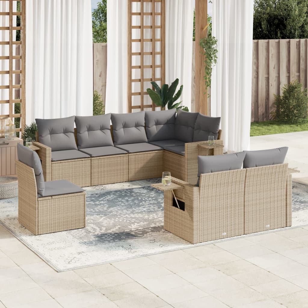 vidaXL 8 Piece Garden Sofa Set with Cushions Beige Poly Rattan
