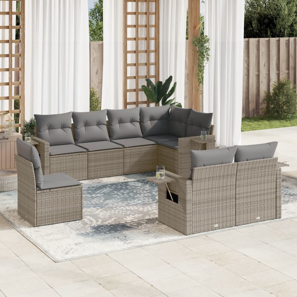 vidaXL 8 Piece Garden Sofa Set with Cushions Grey Poly Rattan