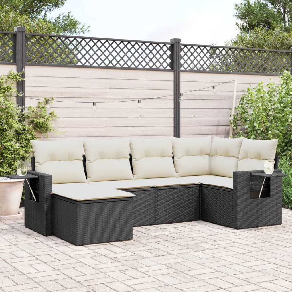 vidaXL 6 Piece Garden Sofa Set with Cushions Black Poly Rattan
