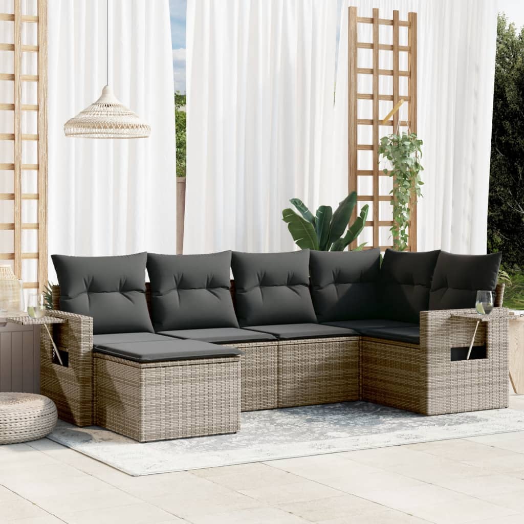 vidaXL 6 Piece Garden Sofa Set with Cushions Grey Poly Rattan
