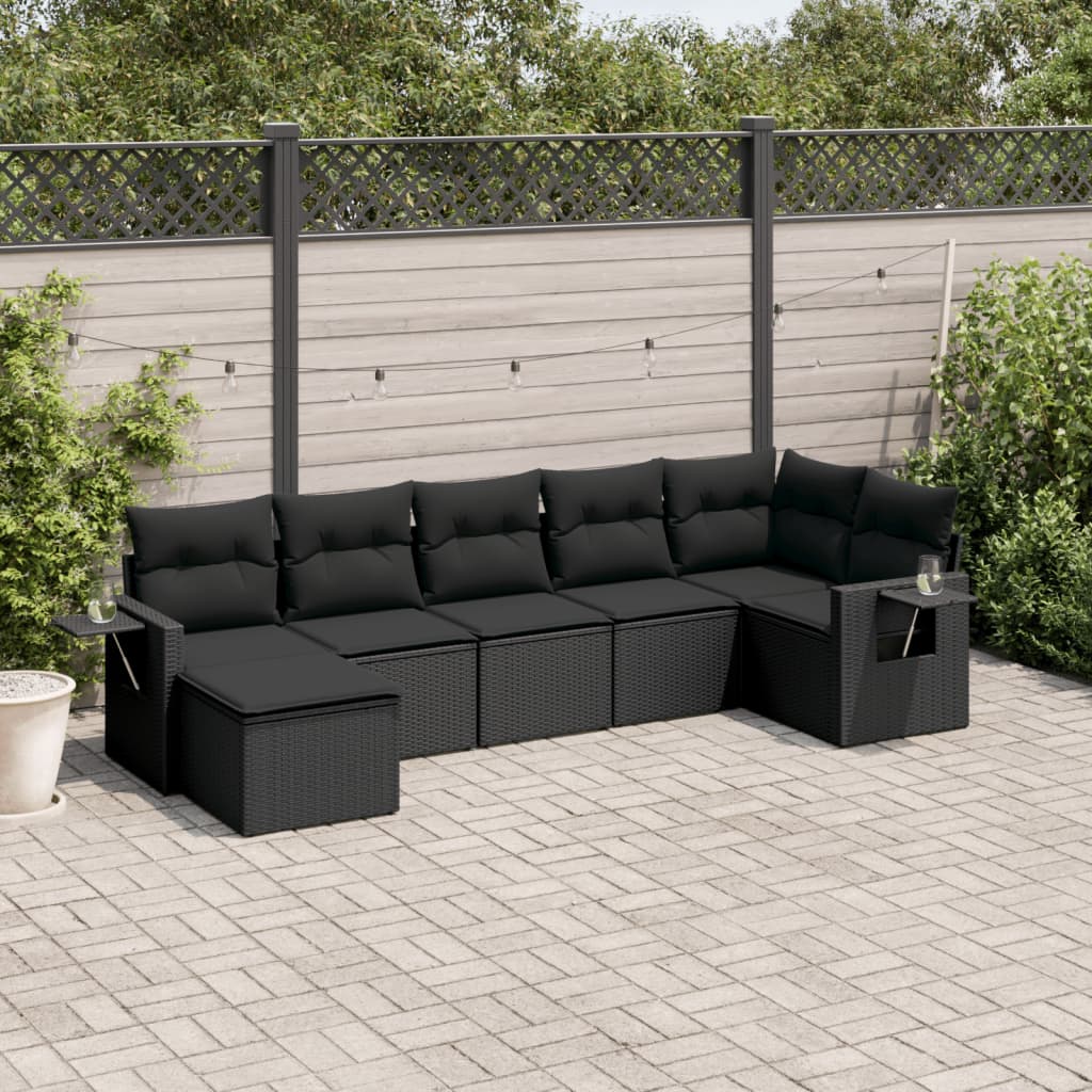 vidaXL 7 Piece Garden Sofa Set with Cushions Black Poly Rattan