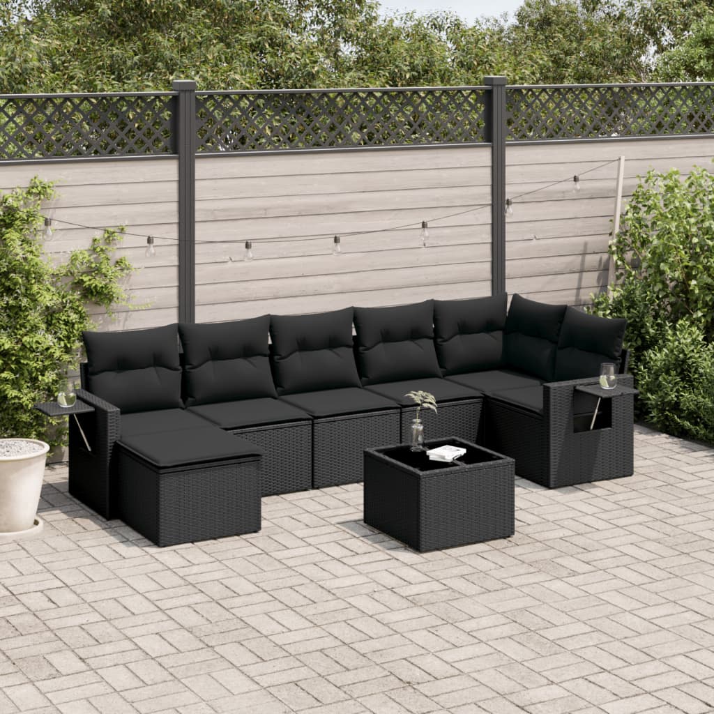 vidaXL 8 Piece Garden Sofa Set with Cushions Black Poly Rattan
