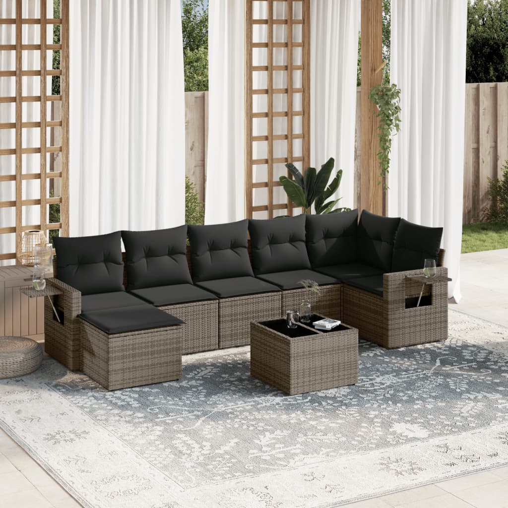 vidaXL 8 Piece Garden Sofa Set with Cushions Grey Poly Rattan
