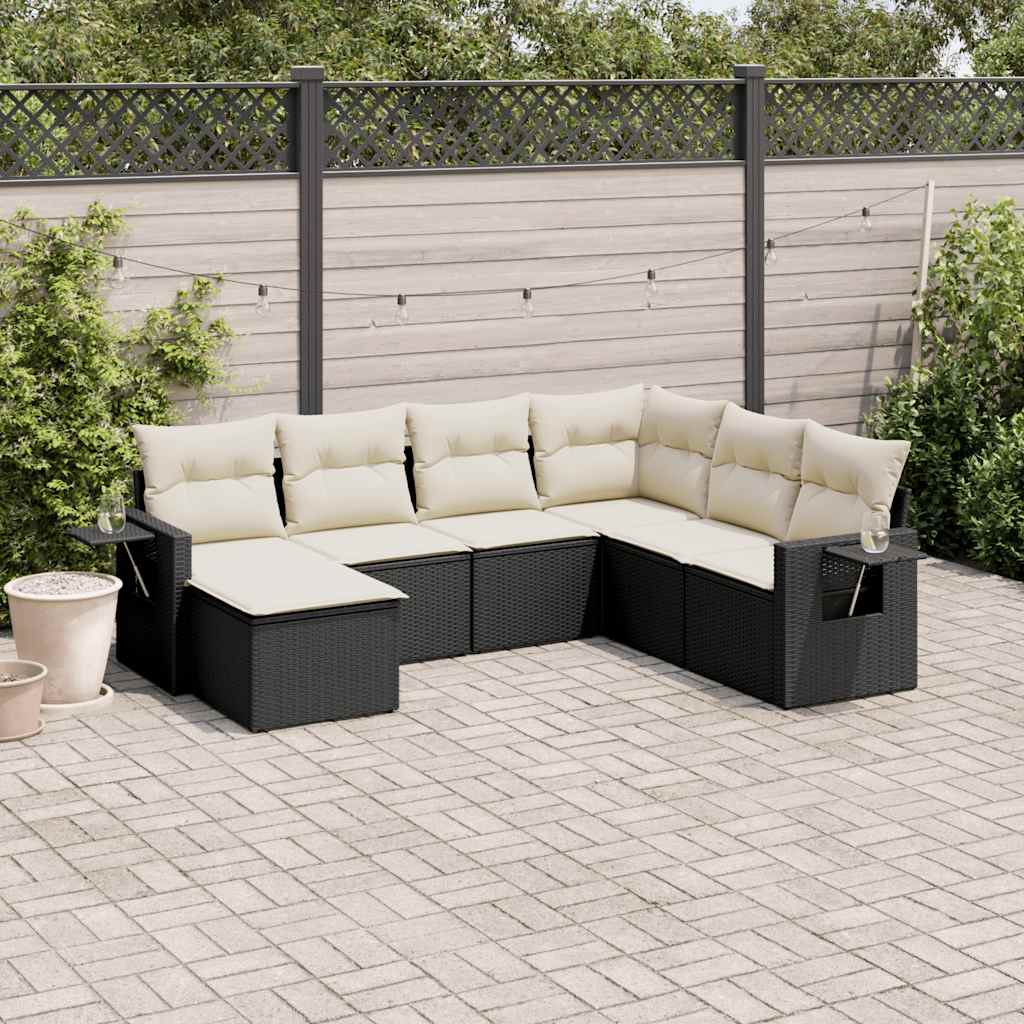 vidaXL 7 Piece Garden Sofa Set with Cushions Black Poly Rattan