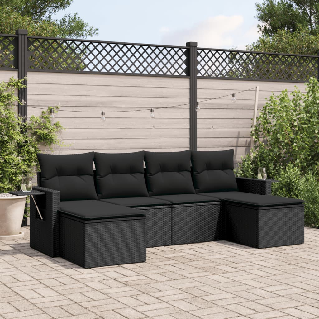 8721102318276_m_en_hd_1 vidaXL 6 Piece Garden Sofa Set with Cushions Black Poly Rattan - Image 1