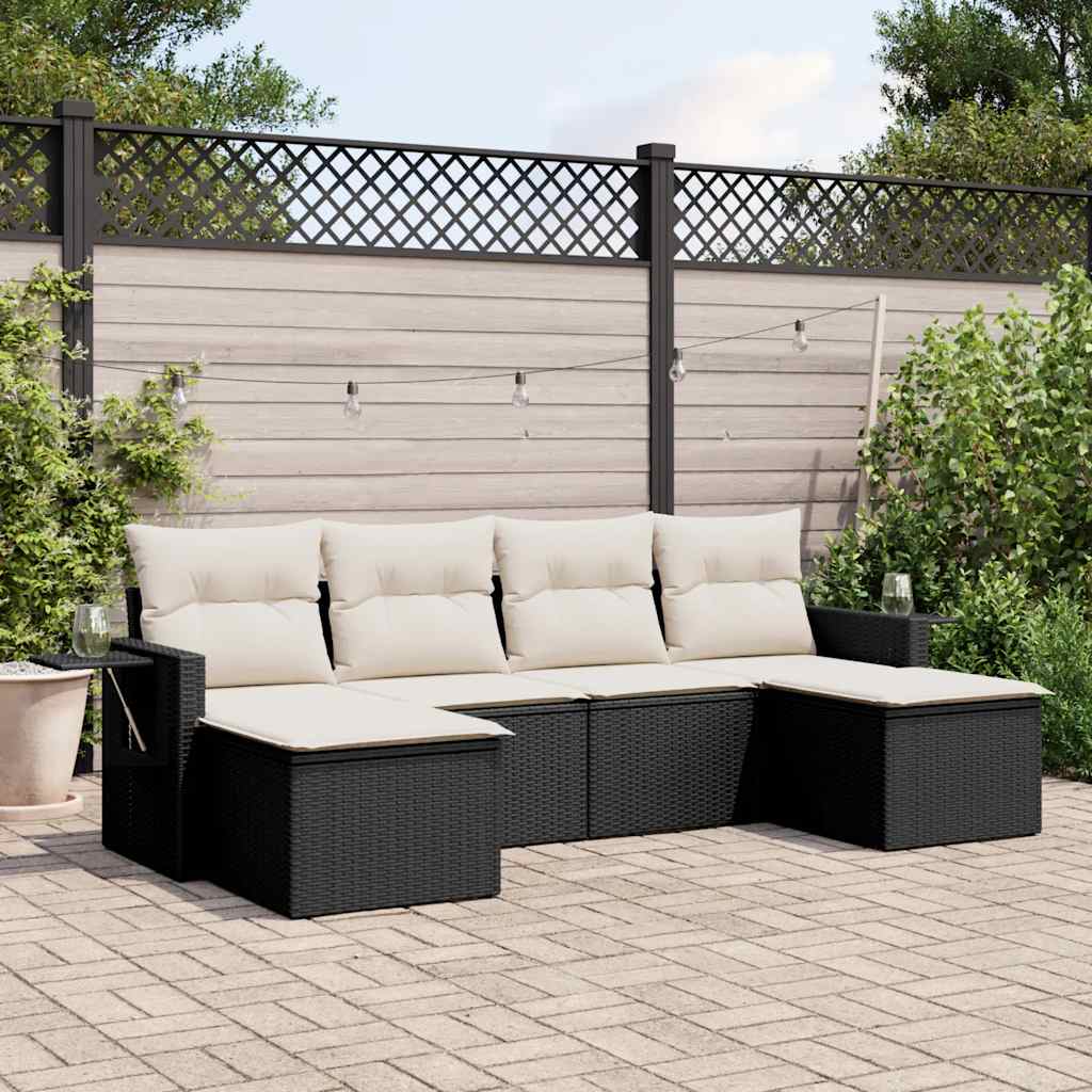 8721102318283_m_en_hd_1 vidaXL 6 Piece Garden Sofa Set with Cushions Black Poly Rattan - Image 1