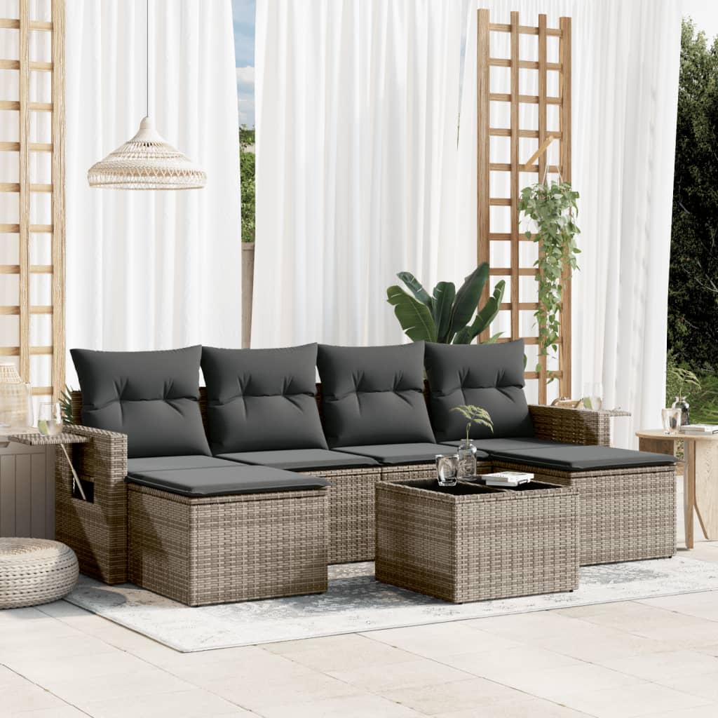 8721102318429_m_en_hd_1 vidaXL 7 Piece Garden Sofa Set with Cushions Grey Poly Rattan - Image 1